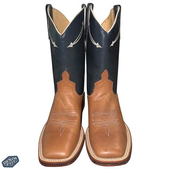 Anderson Bean Horse Power Brown/Blue Square Toe Rewind to 89 Cowboy Boots X1006 - Picture 1 of 11